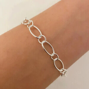 925 Sterling Silver Oval Link Bracelet Dainty Bracelet Round Circle Link Chain